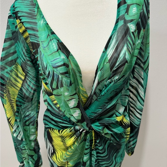 Leafy Green and Yellow Women's Swim Cover-Up - Picture 3 of 11